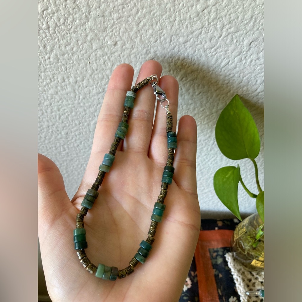 Green Jasper Heishi Beaded Women's Anklet